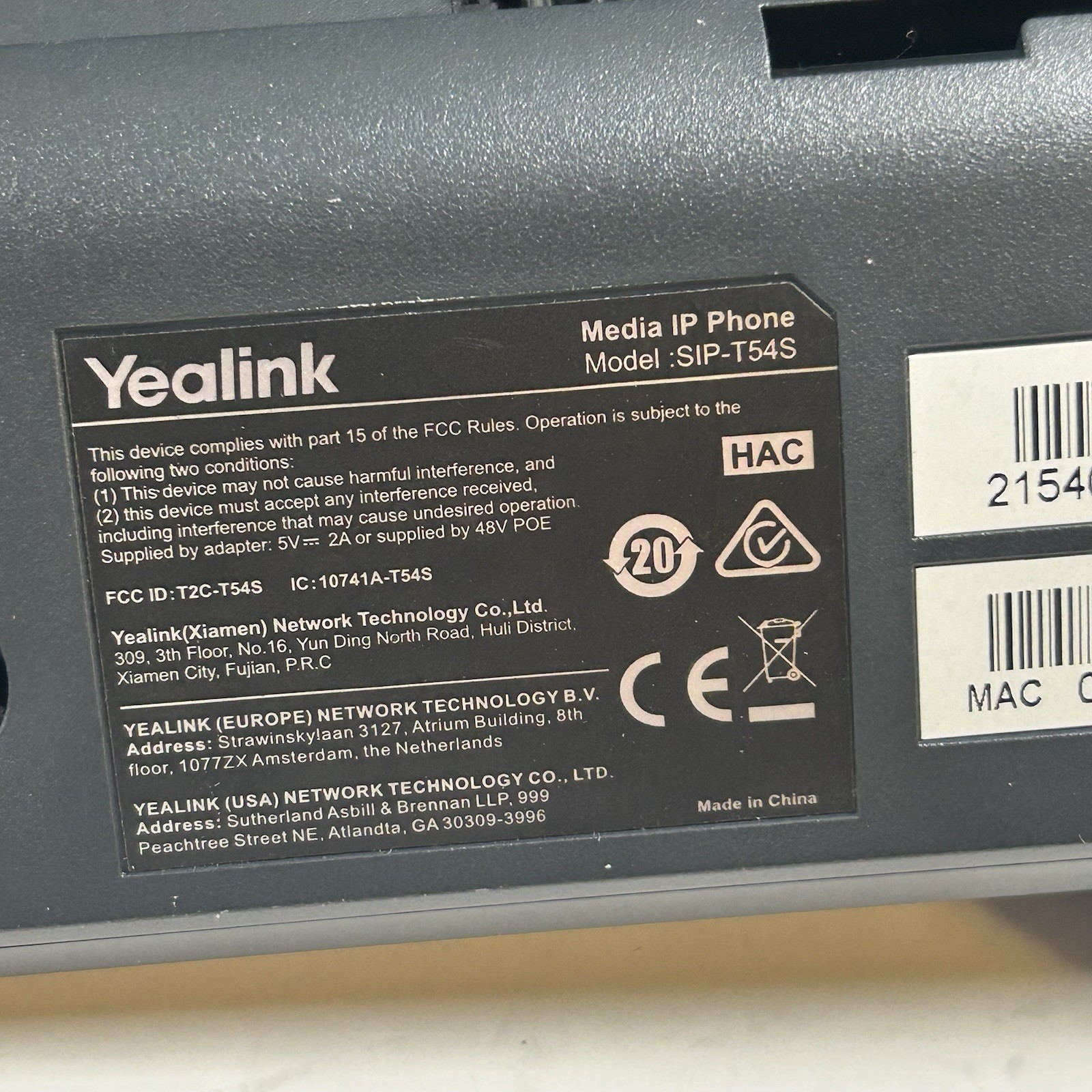 2x Yealink SIP-T54S 16 Line VoIP IP Media Phones Color LCD BT USB |Cables *Stand