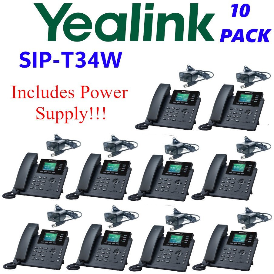 10 Pack Yealink SIP-T34W-PWR Entry Level IP Phone + Power Supply SIP-T34W 4 VoIP