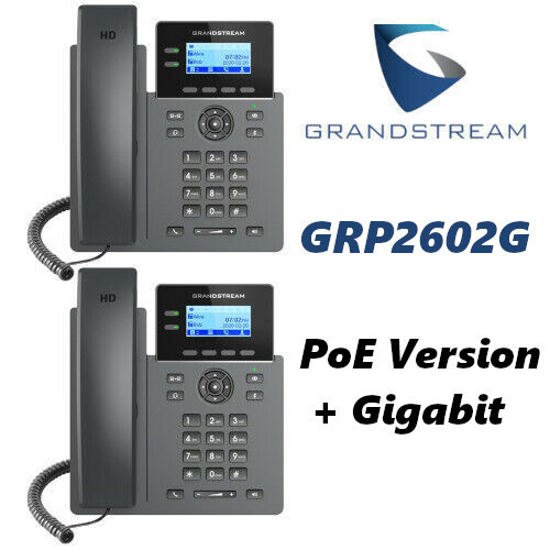 2 Grandstream GRP2602G 2-Line 4 SIP Accounts Office Phone PoE + Gigabit Ethernet