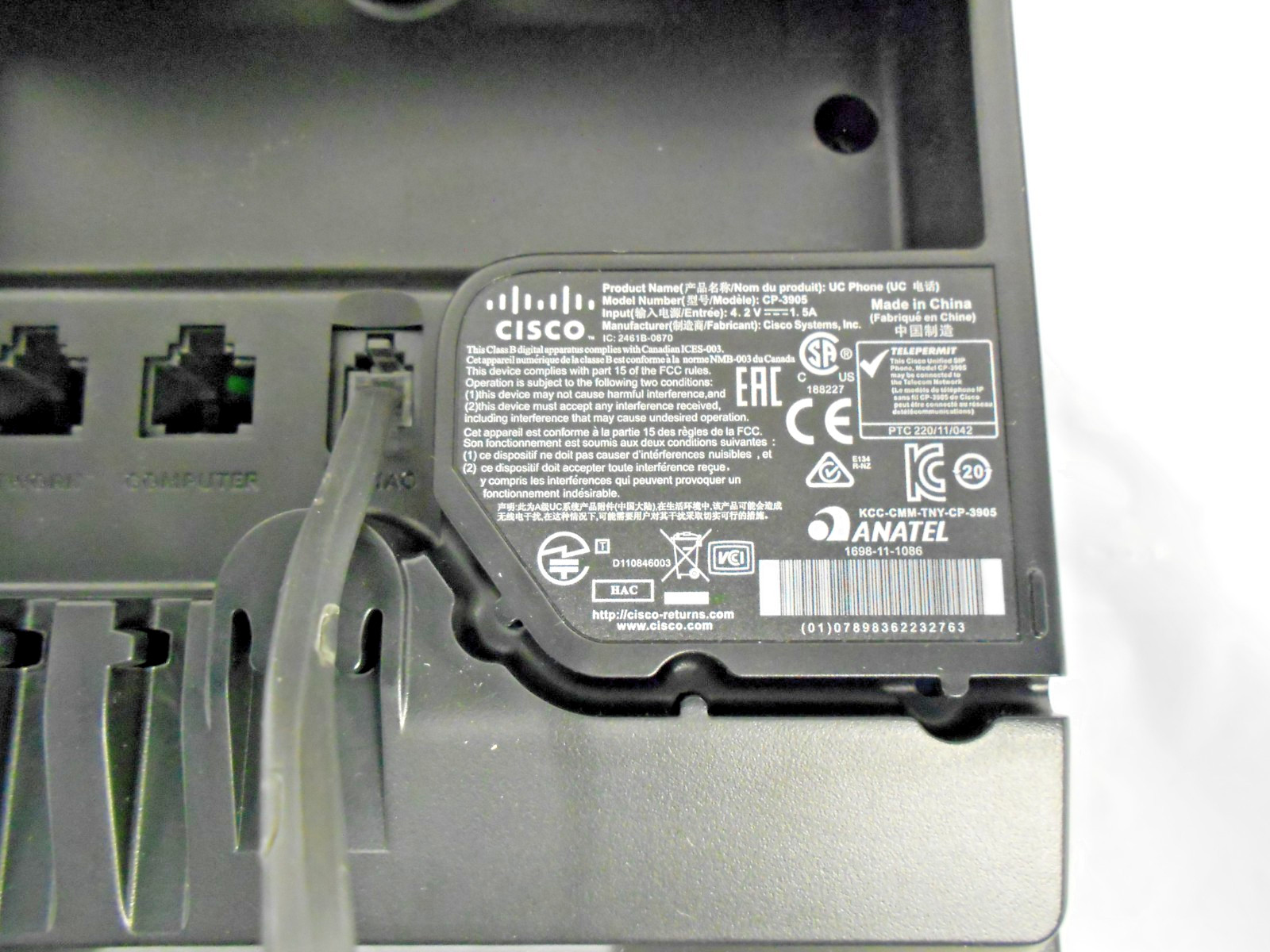 Cisco CP-3905 Unified SIP Phone Charcoal Standard Handset