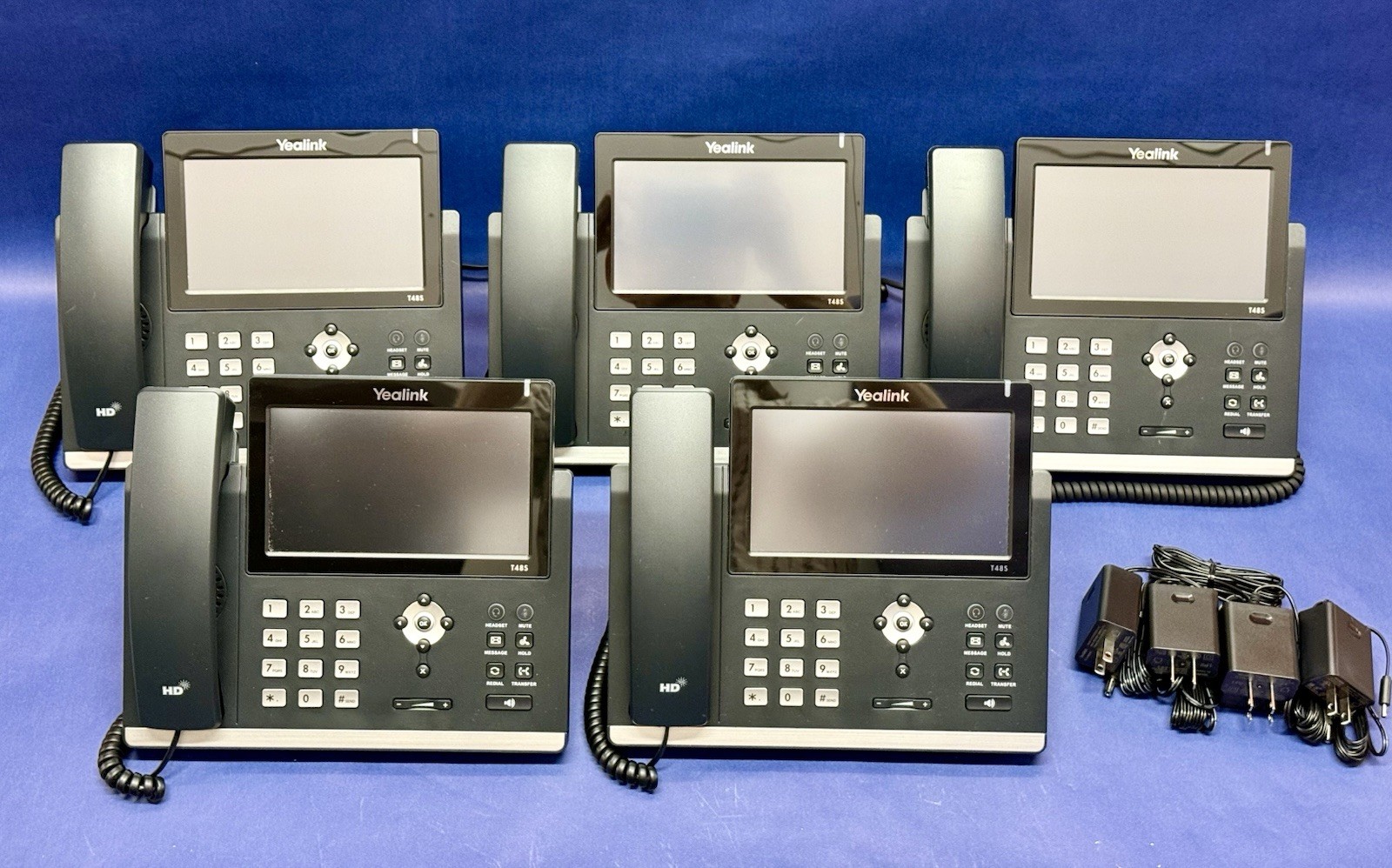 Lot Of 5 Yealink SIP-T48S Gigabit Business IP Phones 7″ Touch, PoE, w/ Power