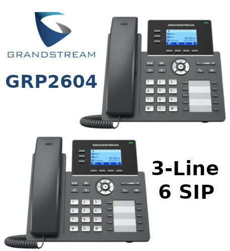 2 Grandstream GRP2604 3-Line 6 SIP Office Phone 10 Busy Field Light Power Supply