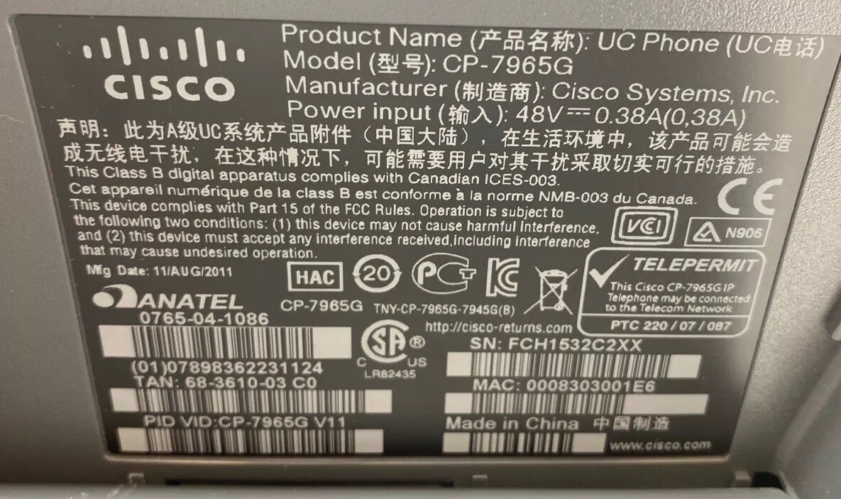 (LOT OF 2) CISCO CP-7965 UNIFIED TELEPHONE IP HANDSET W/1, 7916 EXPANSION MODULE
