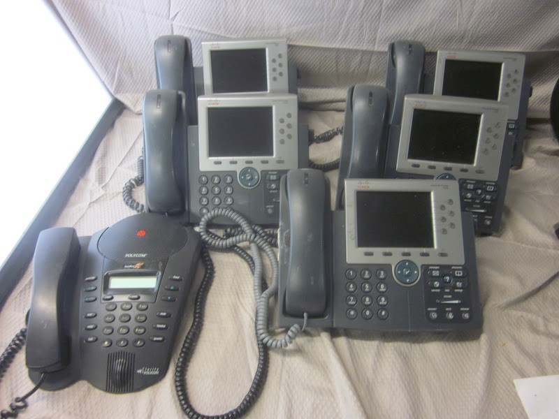 Lot of (5) Cisco Phone CP-7965G 7965g IP Color Base Handset & (1) Polycom SE-220