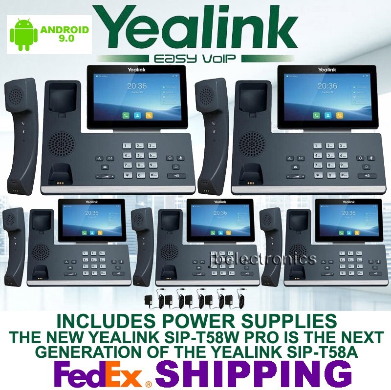 YEALINK SIP-T58W PRO IP PHONE WIFI BLUETOOTH ANDROID-5 PHONES – 5 POWER SUPPLIES