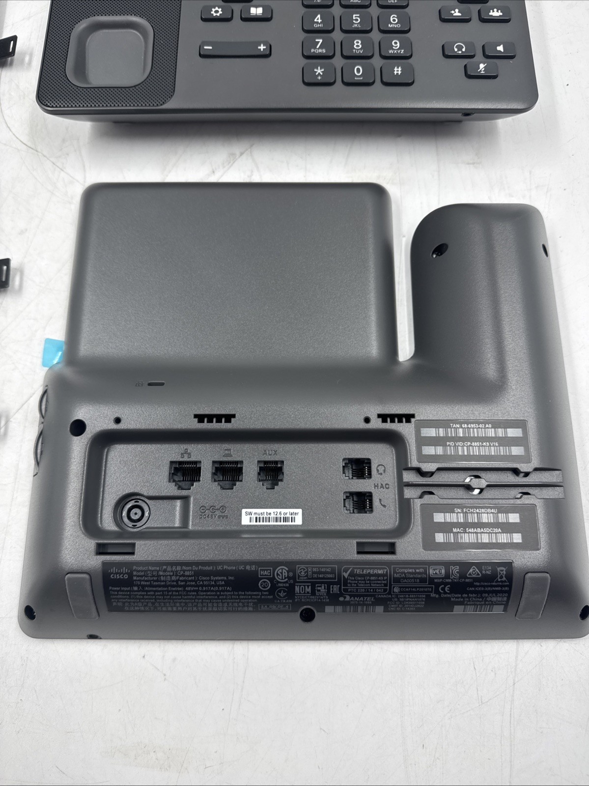 lot of 2 Cisco CP-8851-K9 Wall Mountable IP Phone